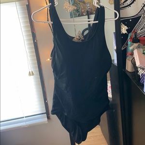 black bathing suit. one piece